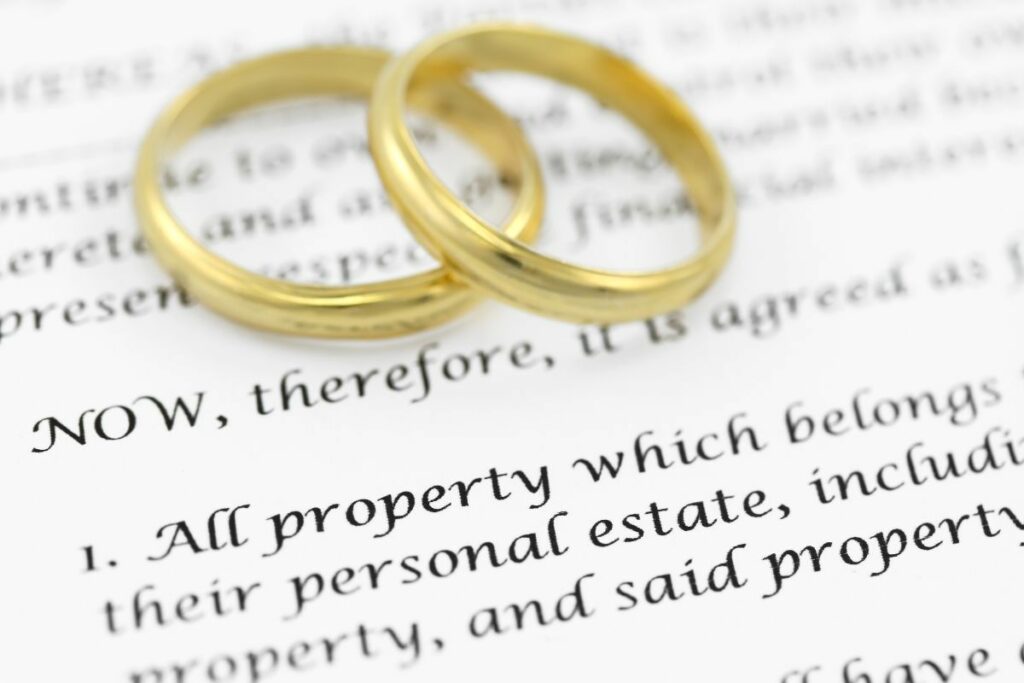 Two wedding rings on a document